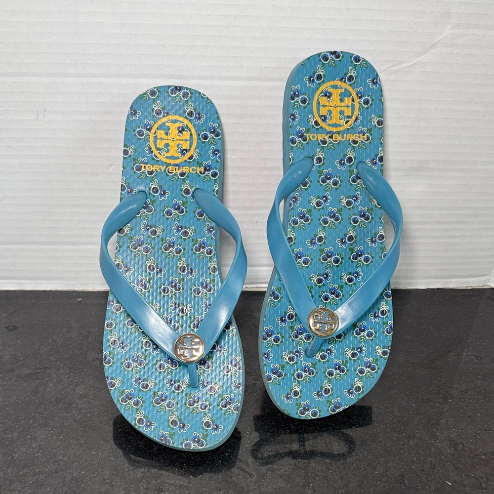 Tory Burch Blueberry Floral Flip Flop Sandals Size 9